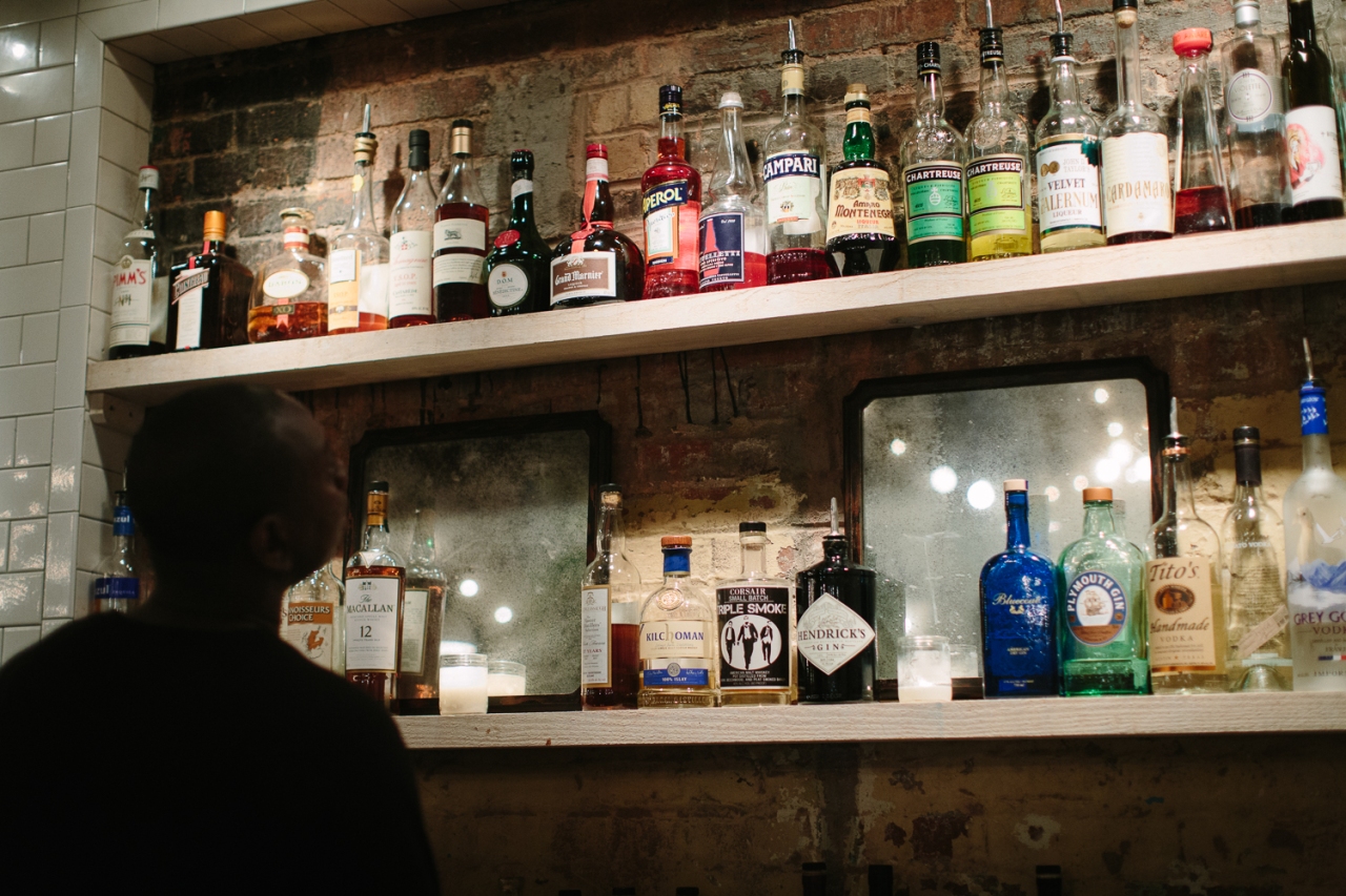 The selection of liquor and spirits at Rose's Luxury